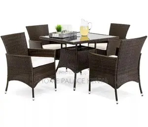 Outdoor Set: 4 Seater All Weather Rattan Dining Table Set