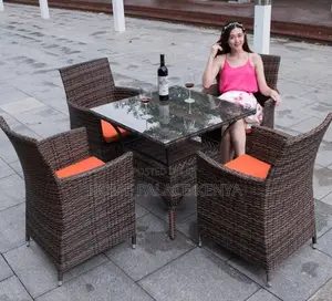 Outdoor Set: 4 Seater All Weather Rattan Dining Table Set