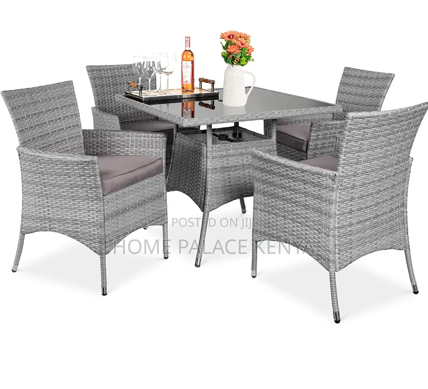 Outdoor Set: 4 Seater All Weather Rattan Dining Table Set