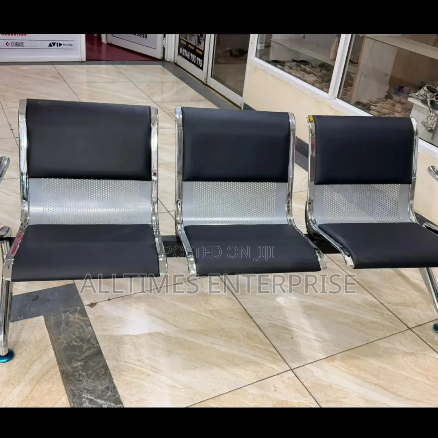 3-link Padded Metallic Office Waiting Bench