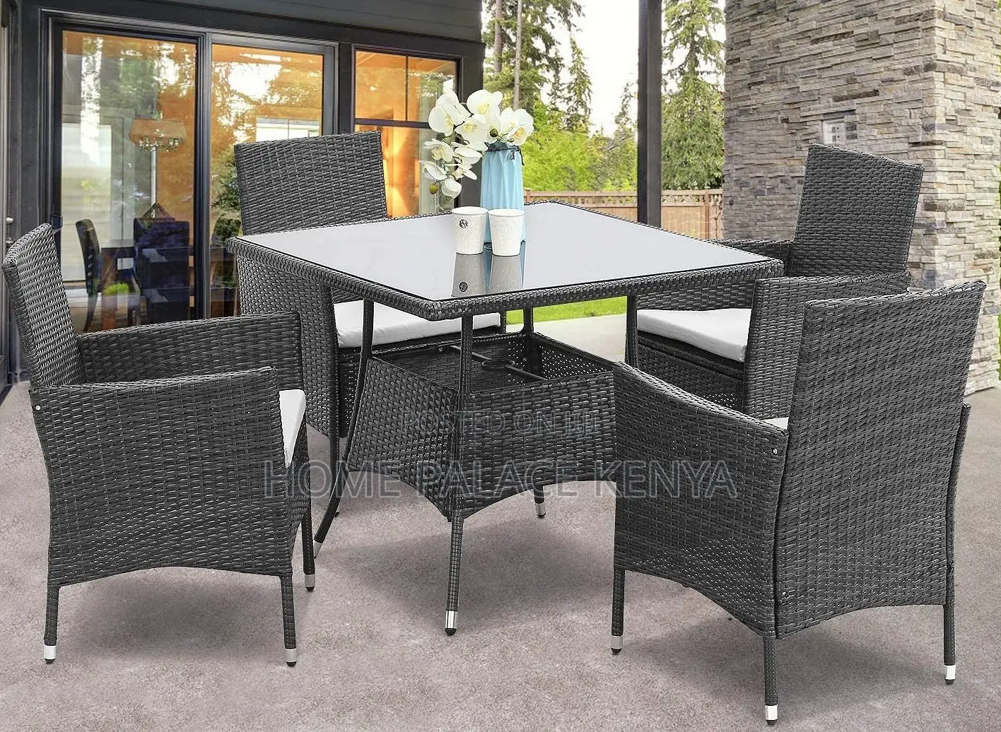 Outdoor Set: 4 Seater All Weather Rattan Dining Table Set