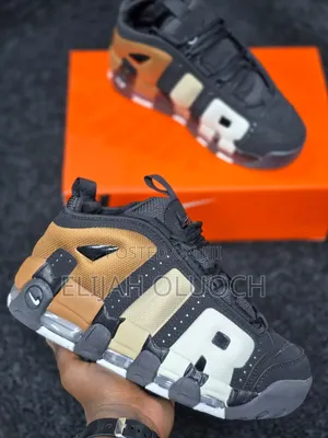 Nike Air More Uptempo Low Sneakers in a Black and Gum Medium Brown