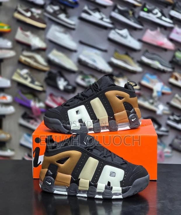 Nike Air More Uptempo Low Sneakers in a Black and Gum Medium Brown - thumbnail 3