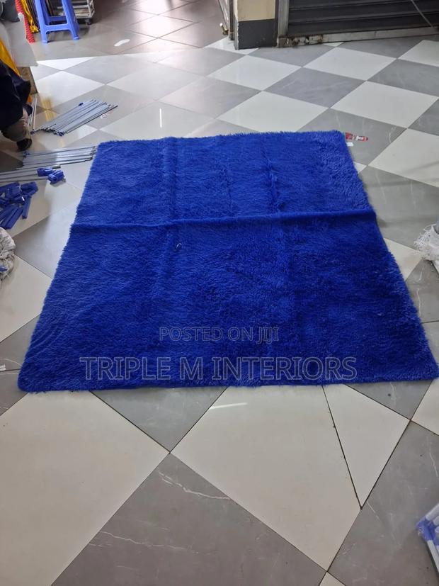 Blue Plain Fluffy Home Rug