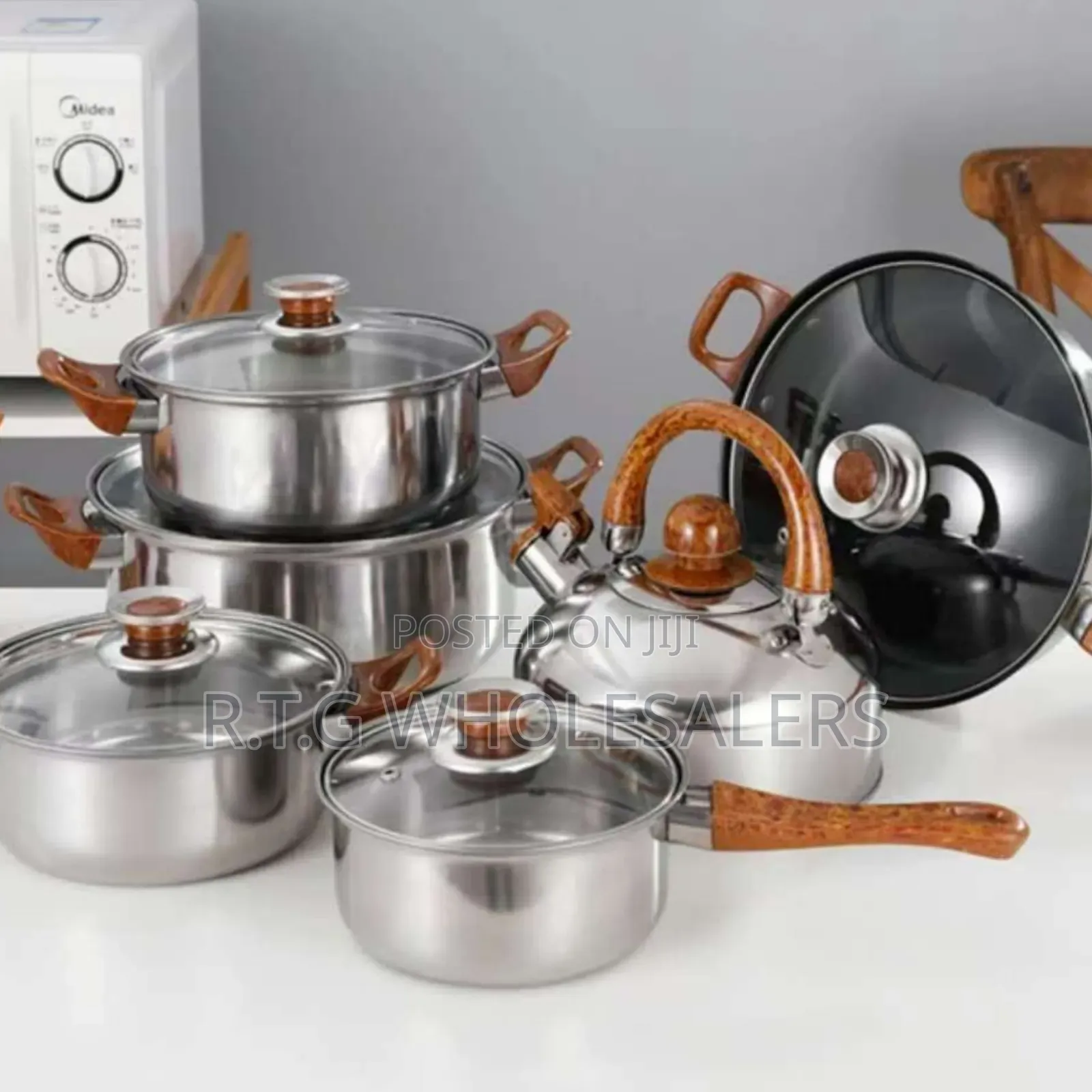Heavy Duty 12pcs Stainless Steel Pots Set With Kettle