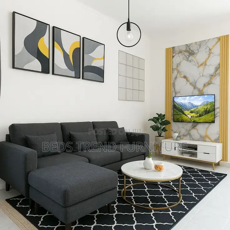 Modern 6 Seater Dark Grey L Shaped Sofa
