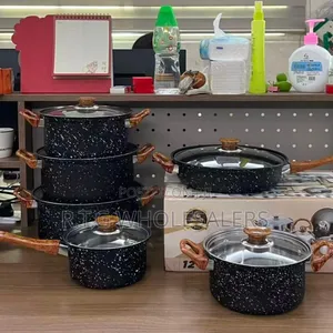 12pcs Non-Stick Cooking Pots Set With Wooden Handles