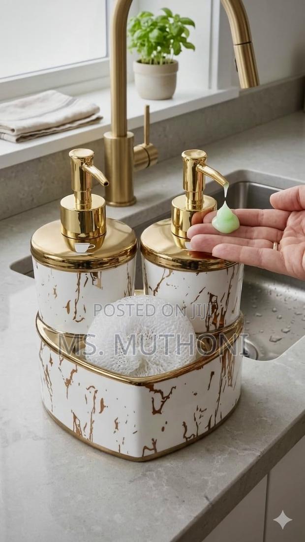 Ceramic Twin Liquid Soap and Detergent Dispensers