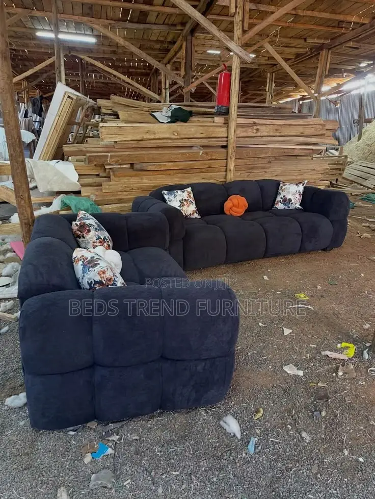 Plush Dark Blue Sofa 5 Seater Set