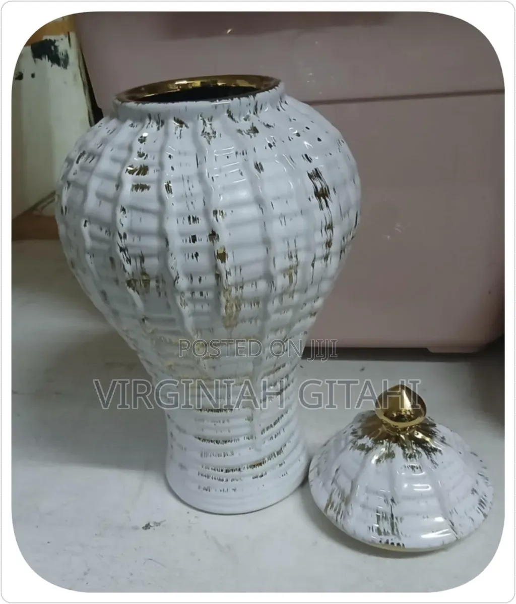 Ceremic Gold-Plated White Vase-Ginger