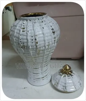 Ceremic Gold-Plated White Vase-Ginger