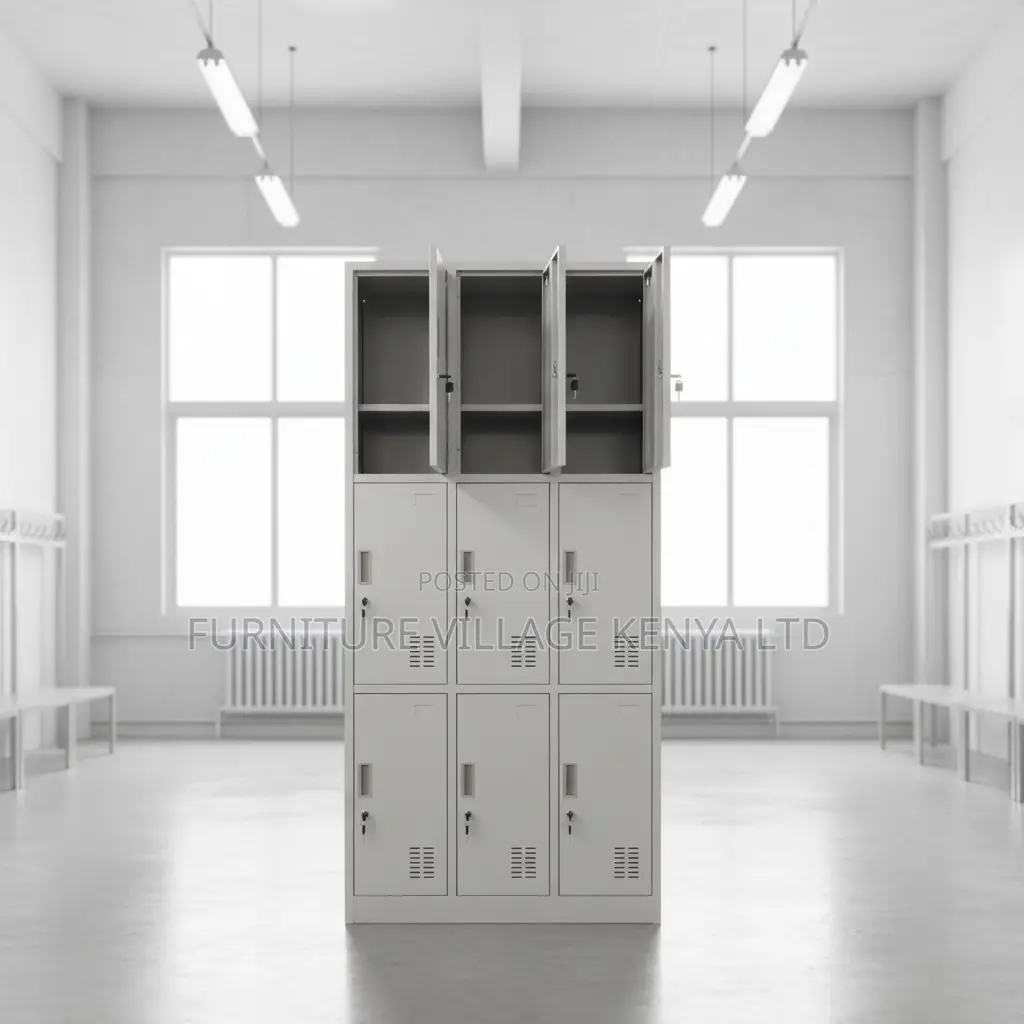 9-Locker White Secure Gym Metallic Cabinet