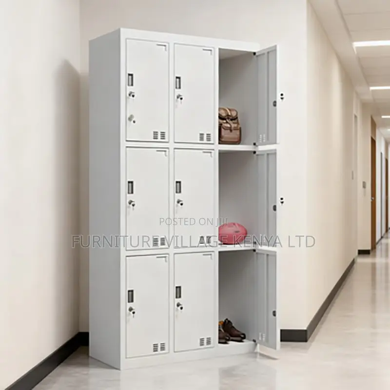 9-Locker White Secure Gym Metallic Cabinet