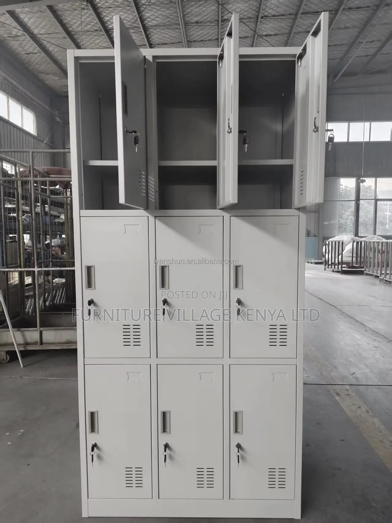 9-Locker White Secure Gym Metallic Cabinet