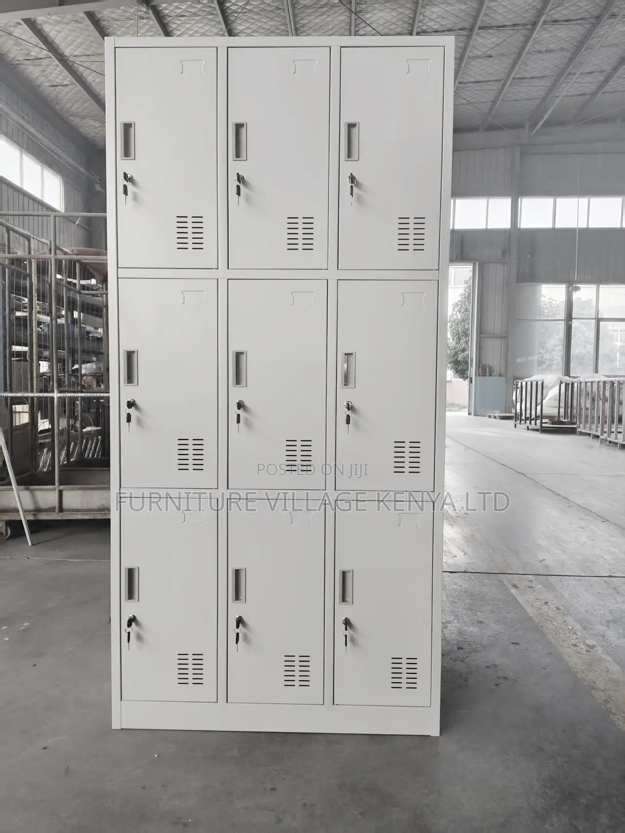 9-Locker White Secure Gym Metallic Cabinet