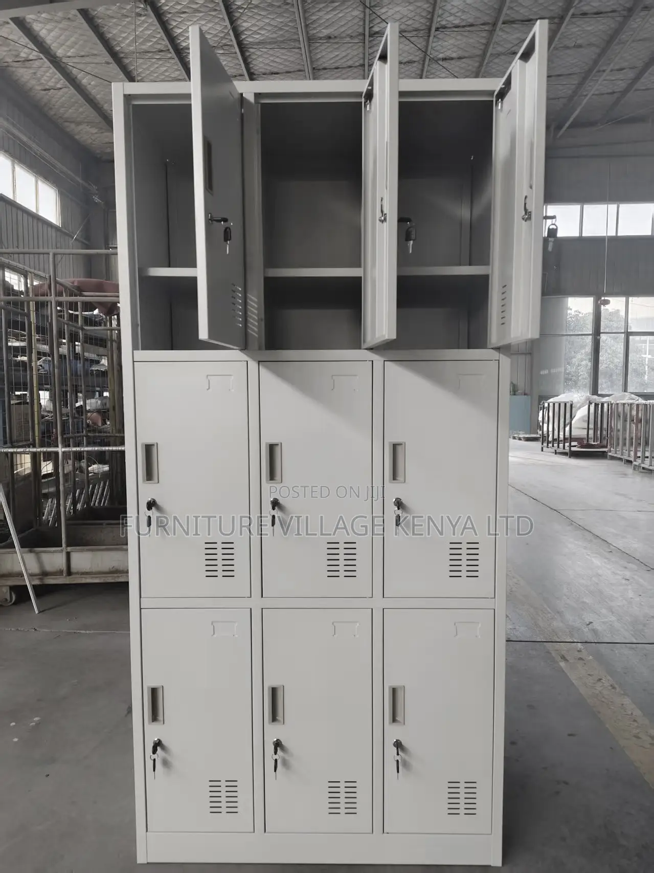 9-Locker White Secure Gym Metallic Cabinet