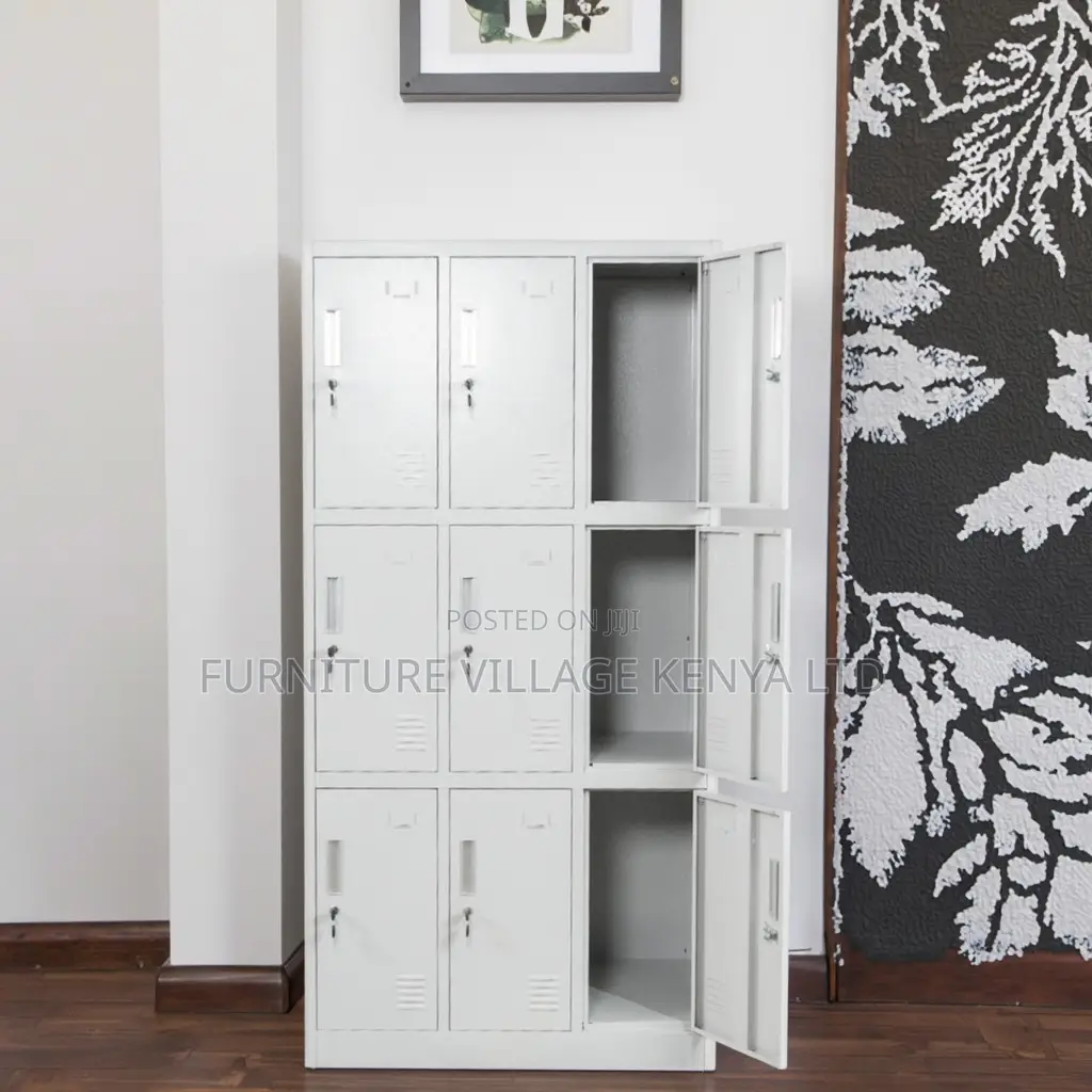 9-Locker White Secure Gym Metallic Cabinet