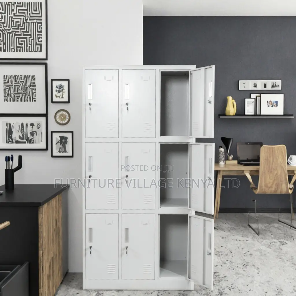 9-Locker White Secure Gym Metallic Cabinet
