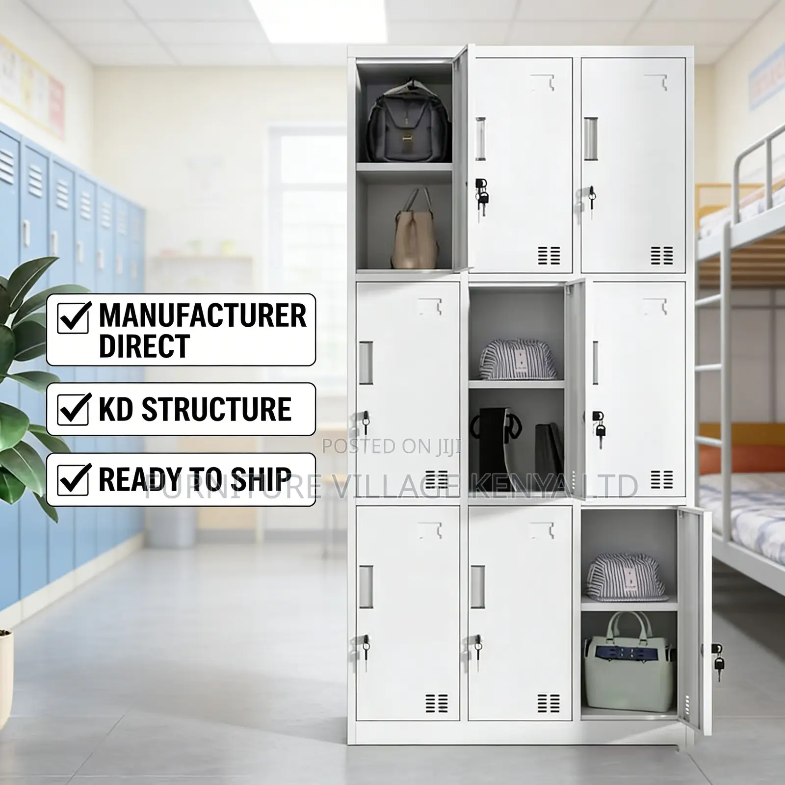 9-Locker White Secure Gym Metallic Cabinet