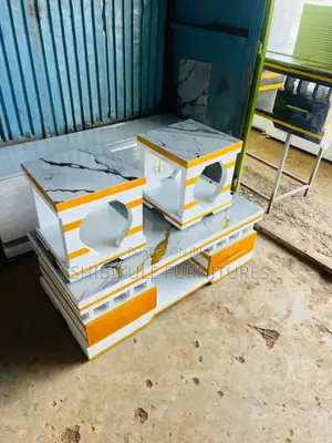 White and Yellow Stripes Coffee Table Set