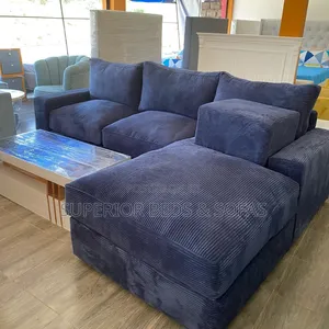 Navy Chaise Corner Sofa + Ottoman
