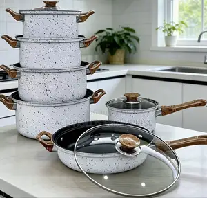 12 Pieces (Non-Stick Pan) Coated Stainless Cooking Pots - Glass Lids