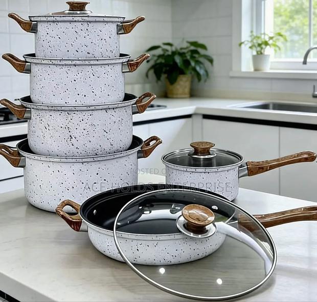 12 Pieces (Non-Stick Pan) Coated Stainless Cooking Pots - Glass Lids
