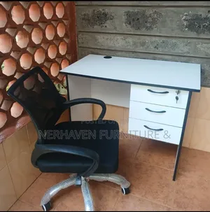 Office Study Desk and Mesh Chair - Home Office Setup