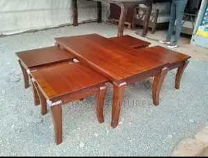 Brown Coffee Table With Stools