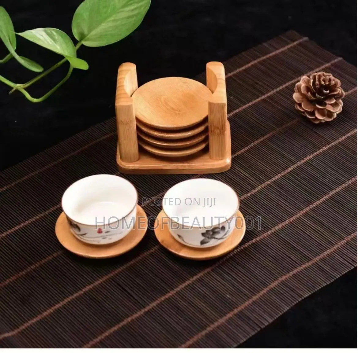 Elegant Bamboo Coaster Set.