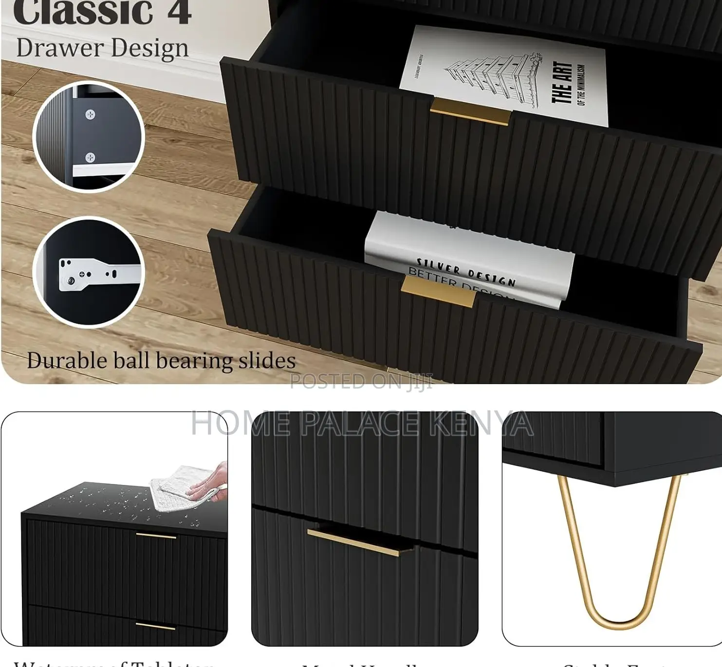 Chest of Drawers: 4 Drawer Wooden Nightstand