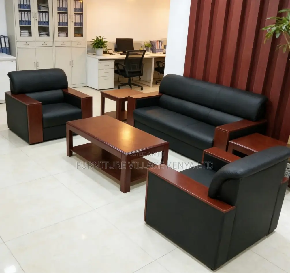Leather Business Reception 5-Seater Sofa Set