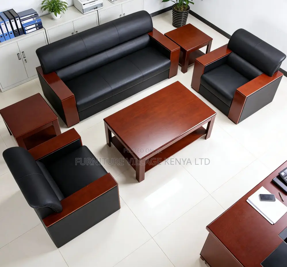 Leather Business Reception 5-Seater Sofa Set