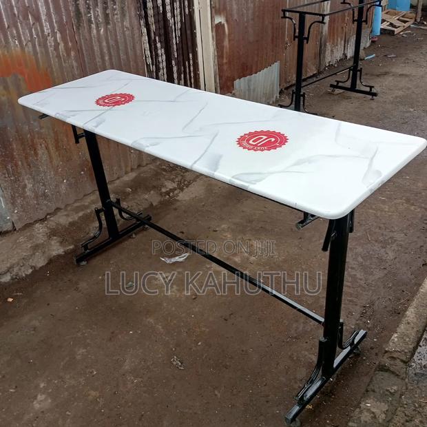 6 by 2 Marble Top High Table With Two Logs