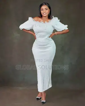 Off-Shoulder Maxi Dress With Feather and Bead Deco