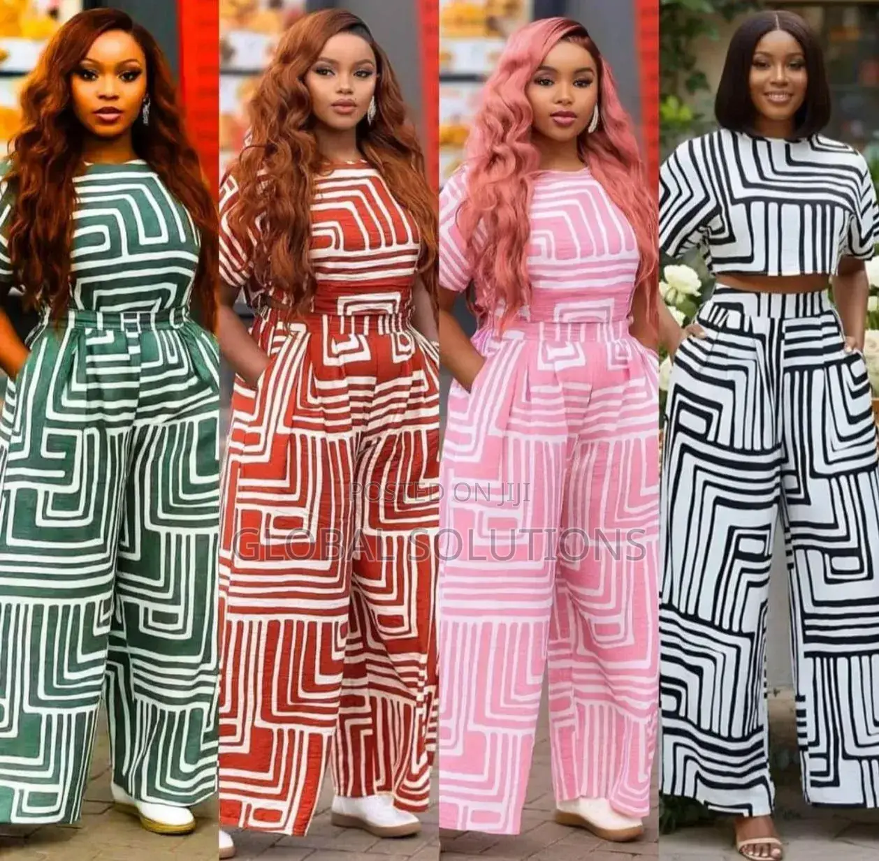 Geometric Print Wide-Leg Two-Piece Outfit