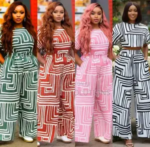 Geometric Print Wide-Leg Two-Piece Outfit