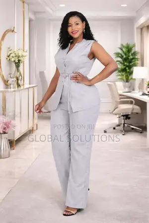 Pinstriped Sleeveless Top and Wide-Leg Trousers Set