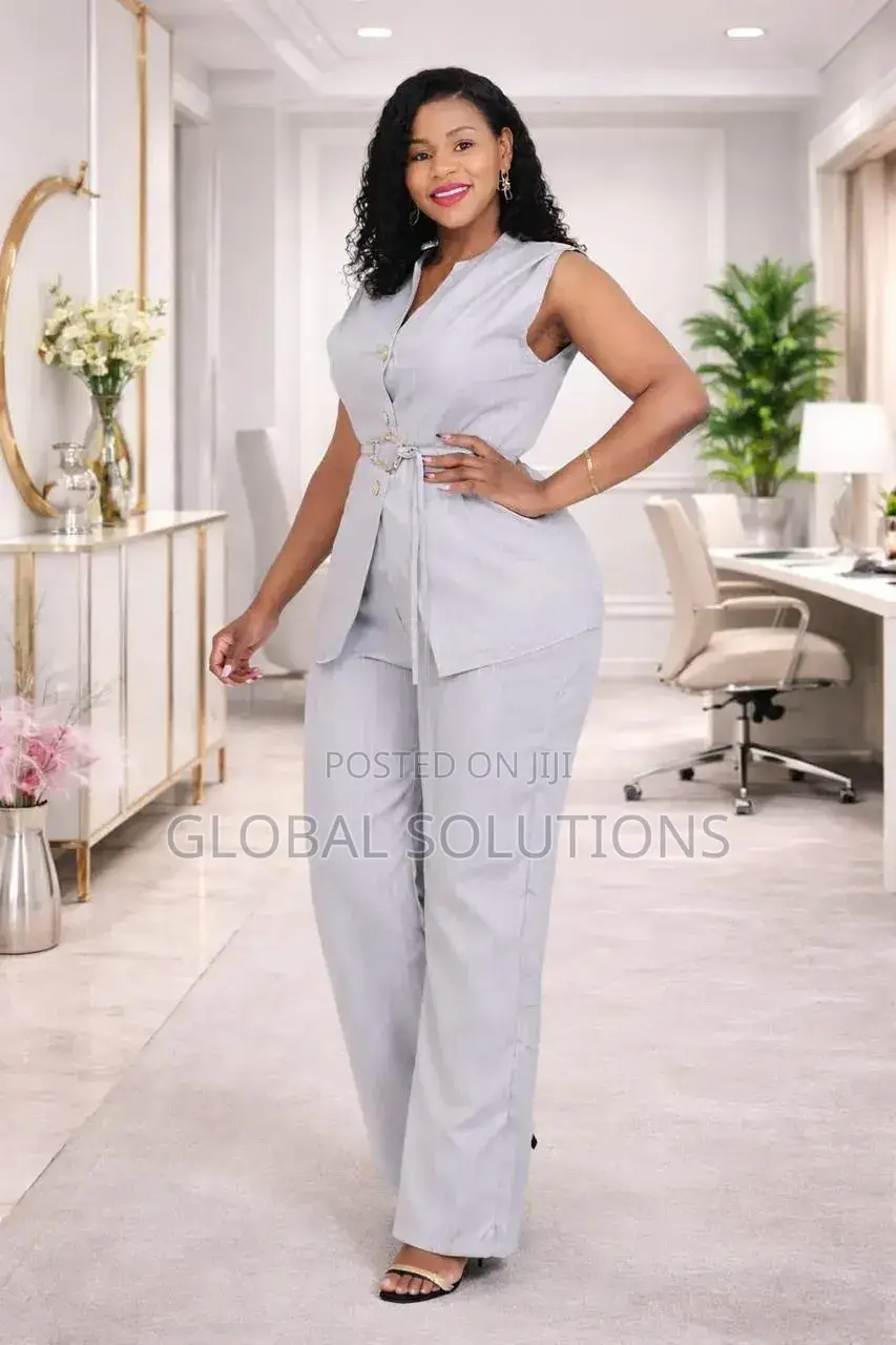 Pinstriped Sleeveless Top and Wide-Leg Trousers Set