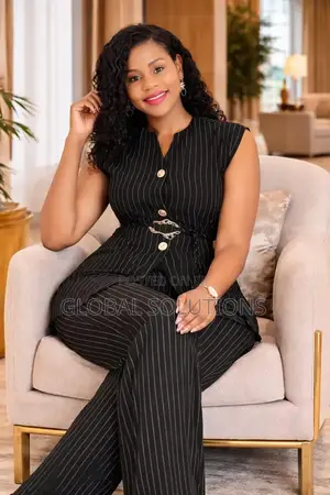 Pinstriped Sleeveless Top and Wide-Leg Trousers Set