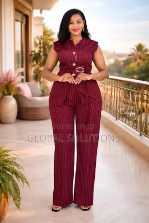 Pinstriped Sleeveless Top and Wide-Leg Trousers Set