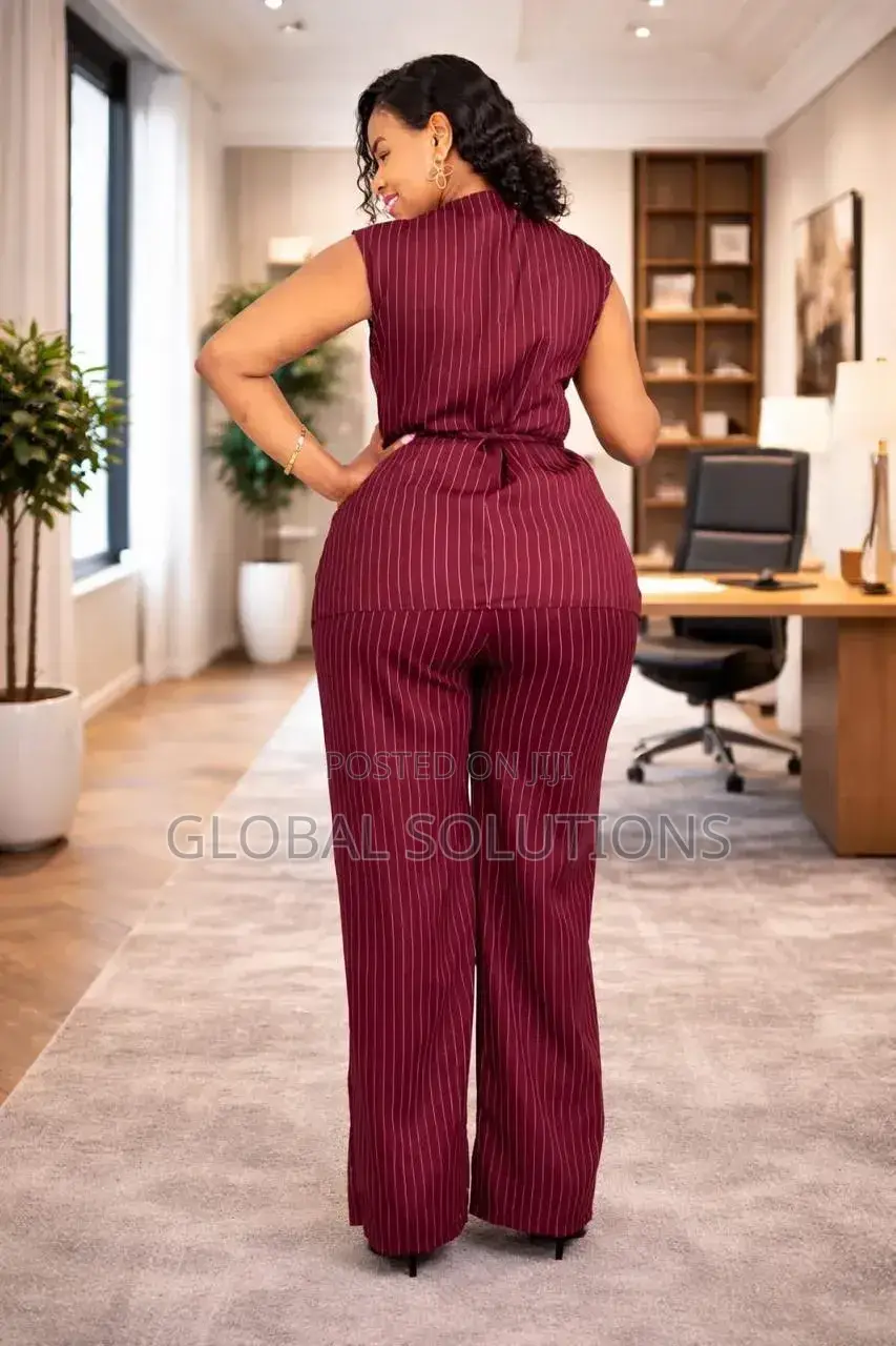 Pinstriped Sleeveless Top and Wide-Leg Trousers Set