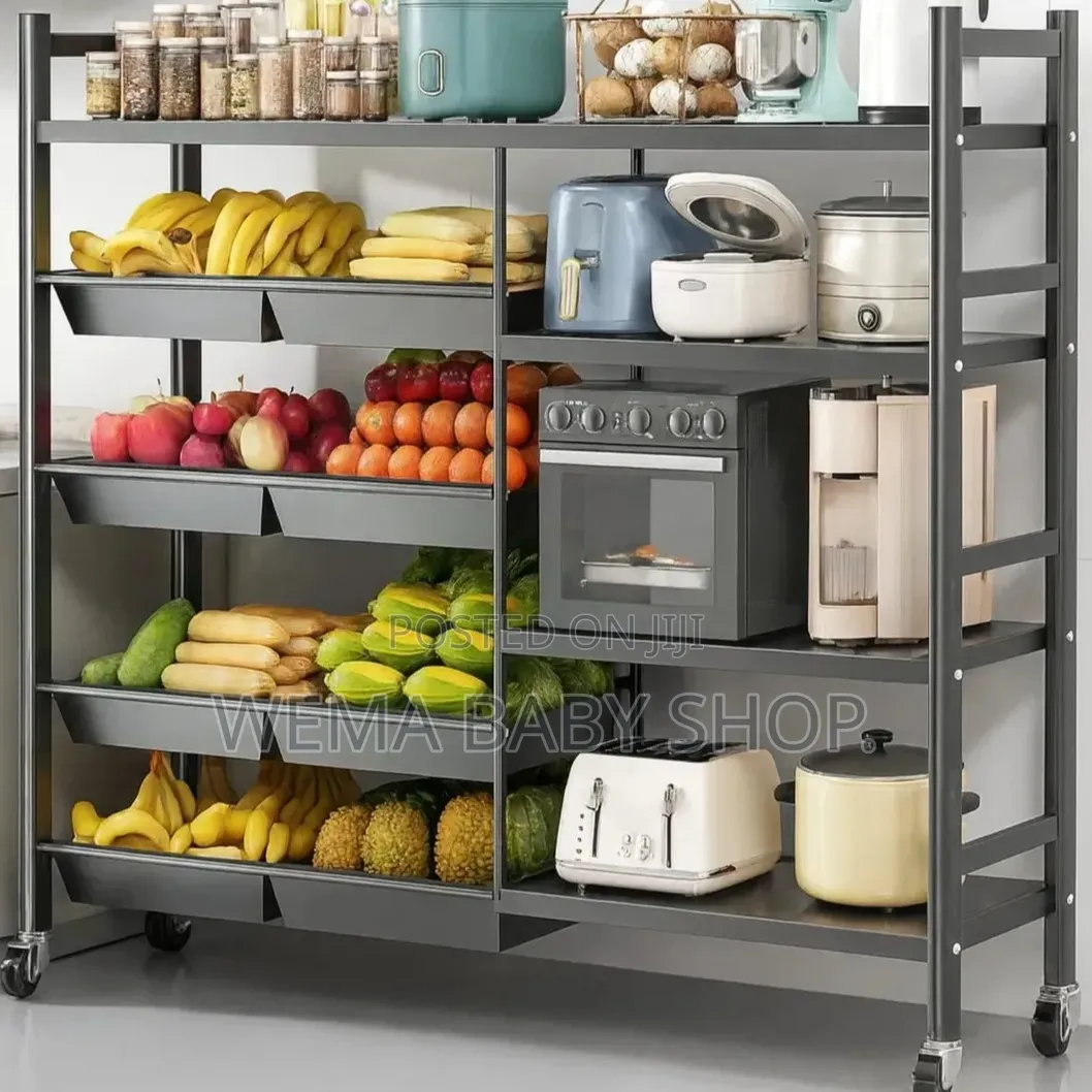 Multifunctional Strong Metallic Kitchen Rack Movable Lockable Wheels