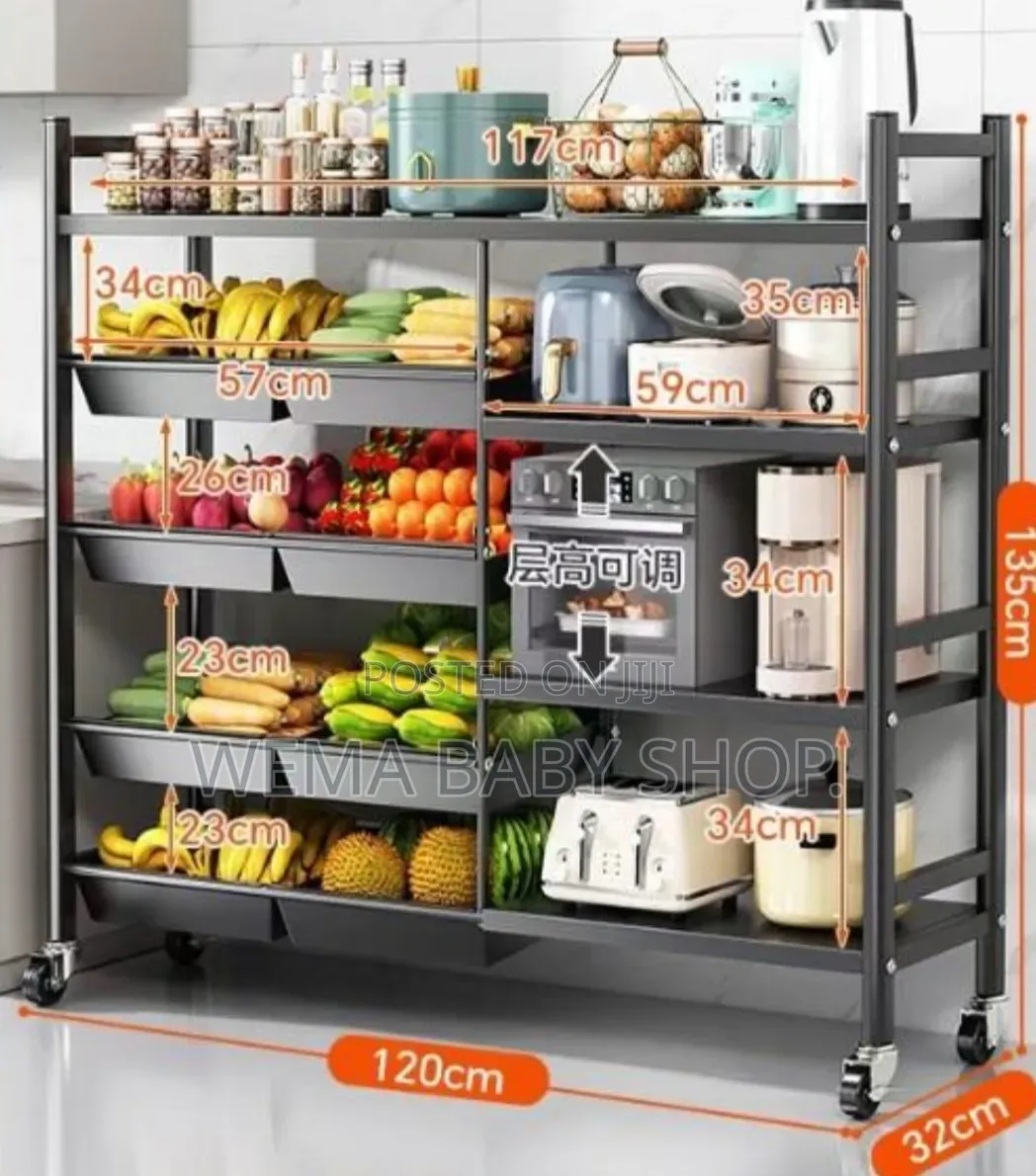 Multifunctional Strong Metallic Kitchen Rack Movable Lockable Wheels