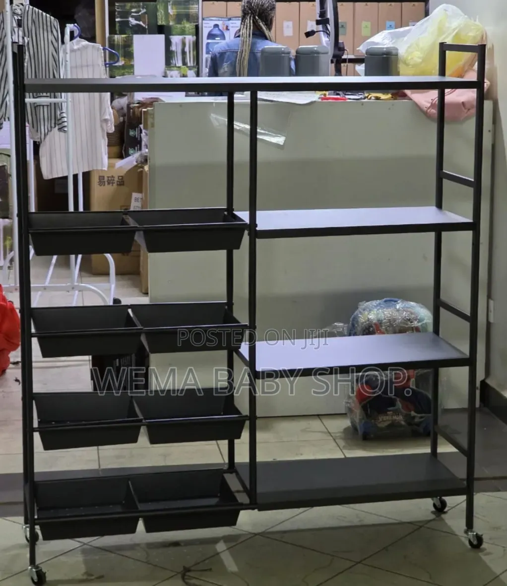 Multifunctional Strong Metallic Kitchen Rack Movable Lockable Wheels