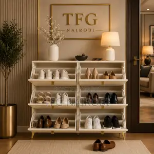 Modern Cream Shoe Cabinet With Gold Accents