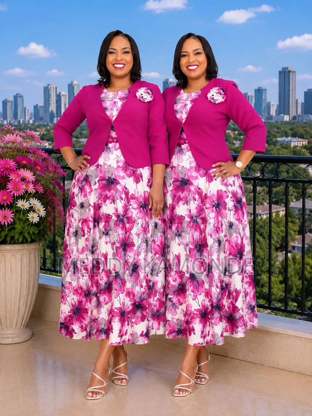 Pink Blue Semi Turkey Long Dress