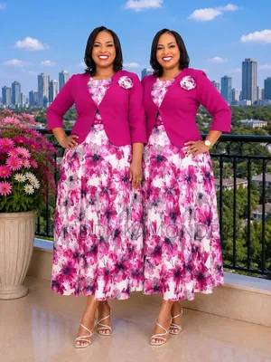 Pink Blue Semi Turkey Long Dress