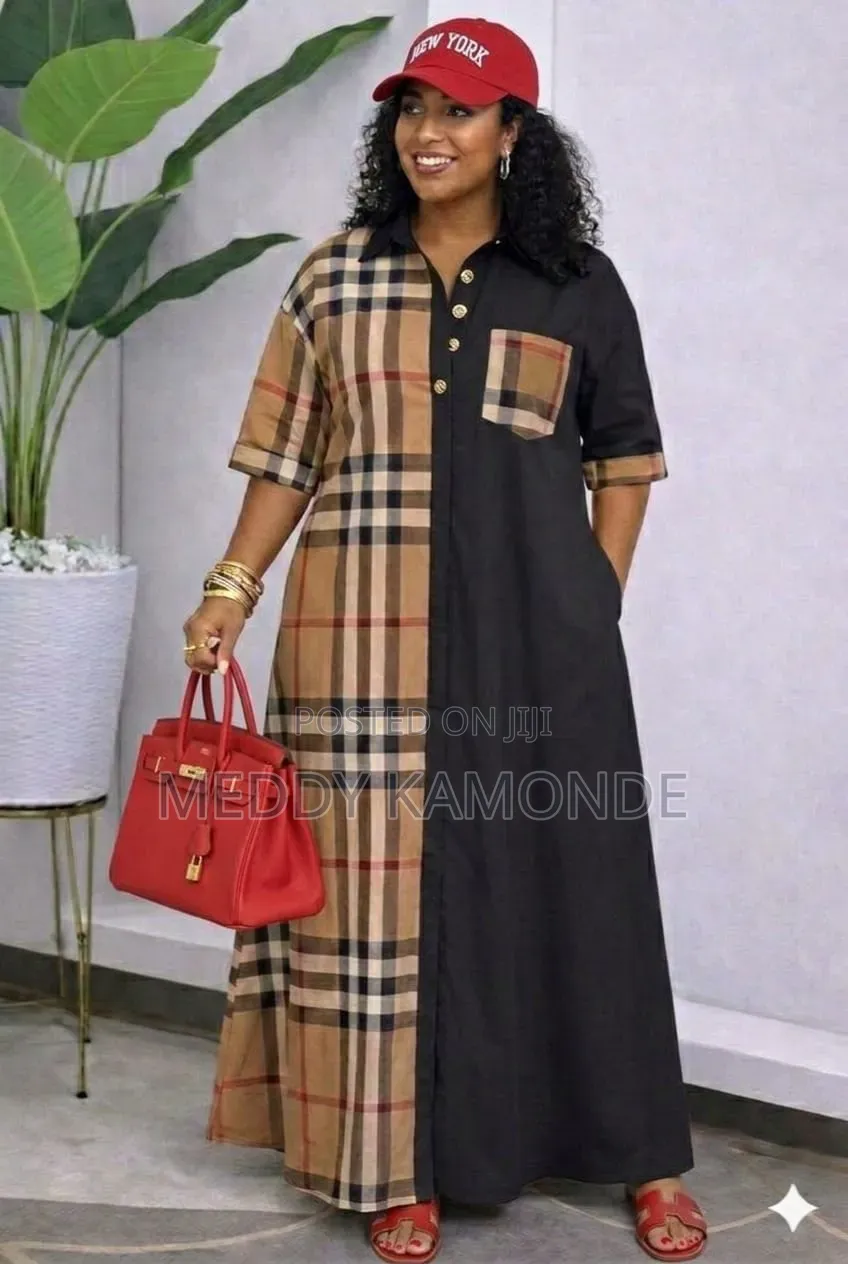 Long Checked Free Shirt Dress