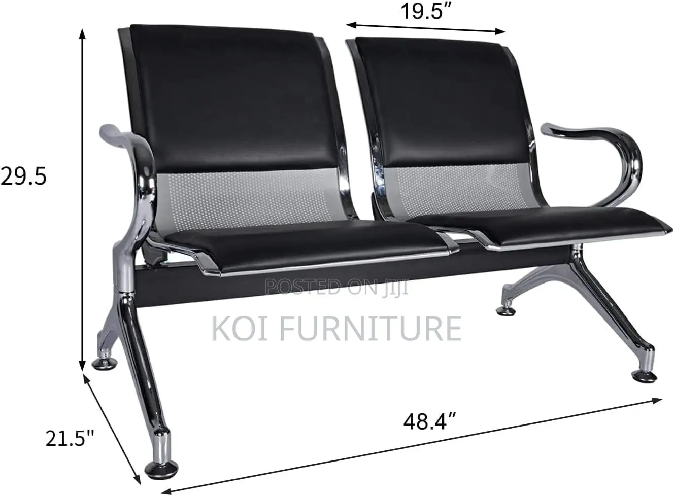 Office Benches; Heavy-Duty 2-Seater Padded Office Waiting Bench